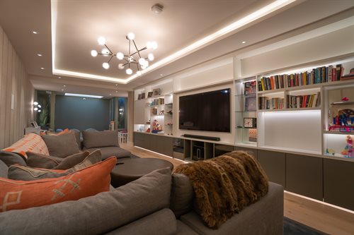 Basement with downlights Pendant light and LED Tape